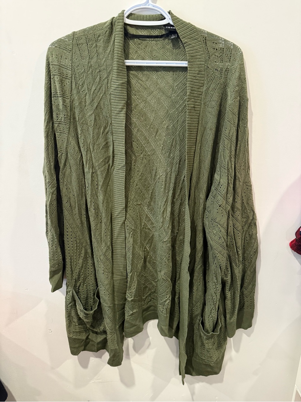 torrid Olive Open-Front Pointelle Knit Cardigan